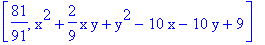 [81/91, x^2+2/9*x*y+y^2-10*x-10*y+9]